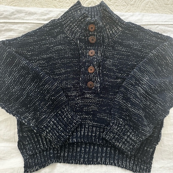 Anthropologie Marled Henley Sweater in Navy Blue - Picture 5 of 13